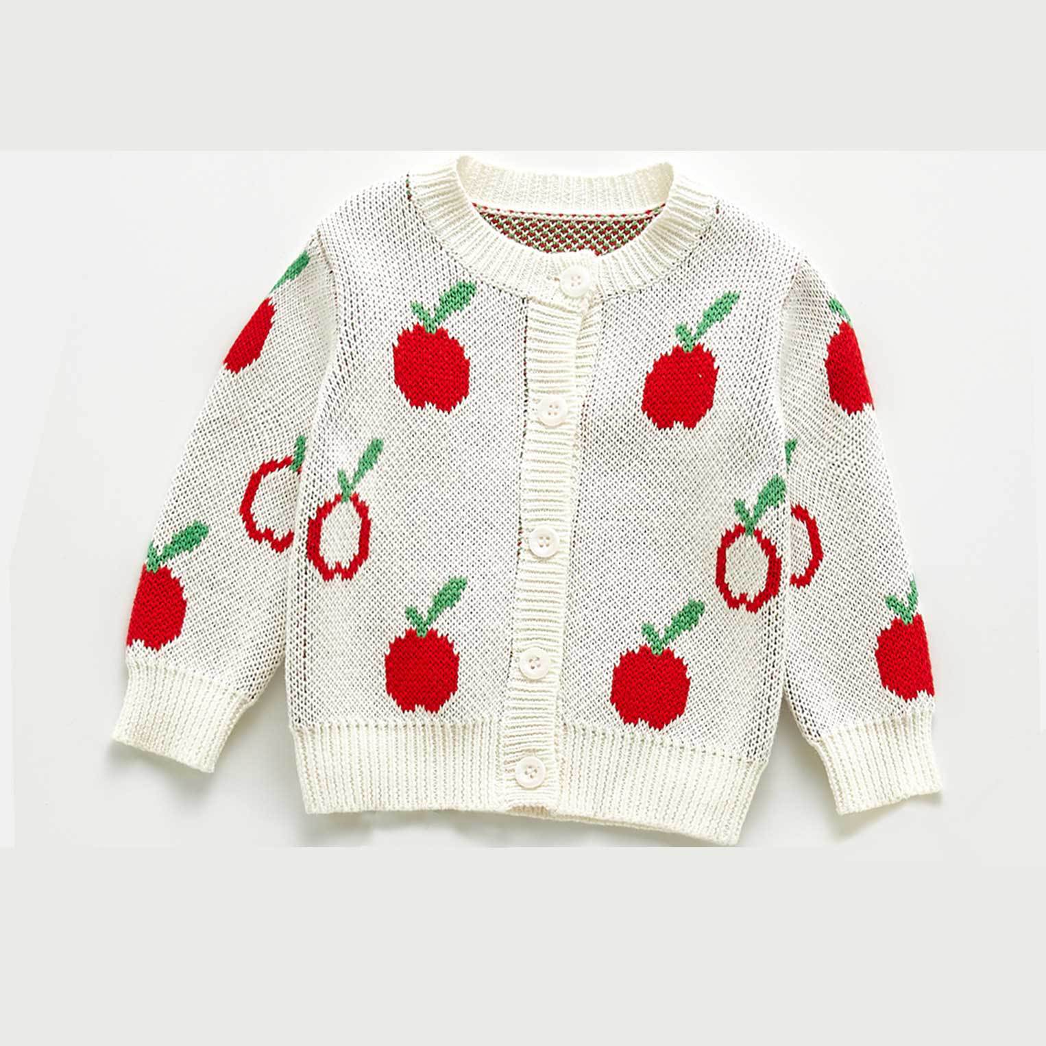 Herfst Baby Meisjes Trui Pakken Apple Print Jas + Jumpsuit Baby Gebreide Bodysuit Baby Meisje Kleding Kinderen Gebreide Set: 203S02white coat / 6m