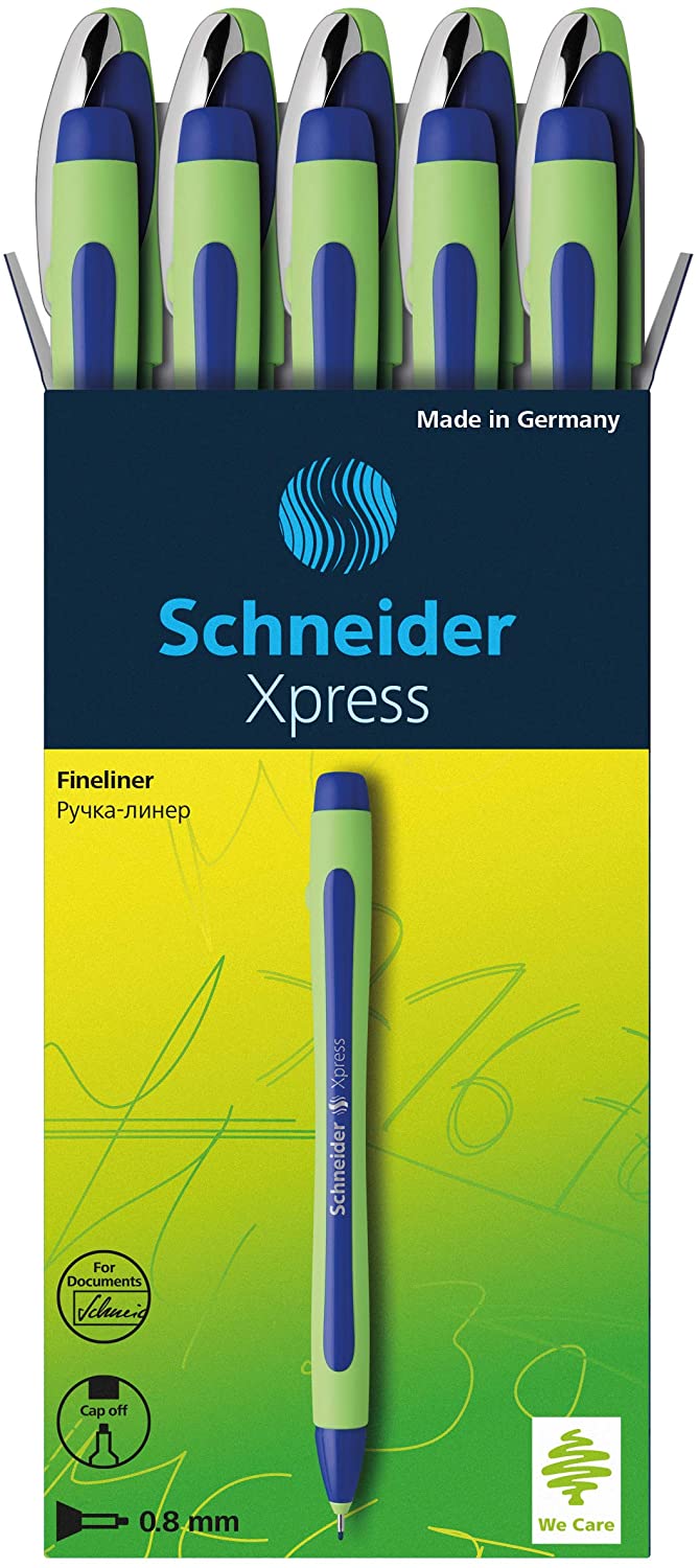 Schneider Xpress Fineliner 0.8mm Porous Point Pen, Blue, Signature Pen, Box of 10