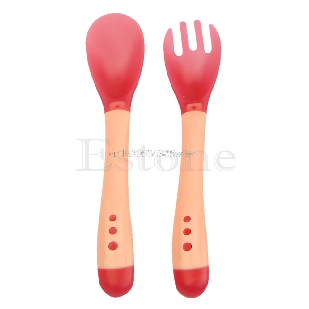 2 Stuks Handige Warmte Sensing Thermische Lepel Baby Kids Spenen Siliconen Hoofd Servies # HC6U #: Oranje