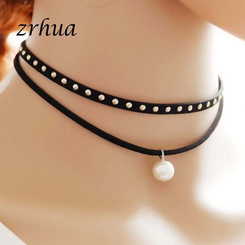 ZRHUA Charms Necklace Pendant Rainbow Heart Choker For Women Jewelry Stylish Multi-Layer Single Necklaces: Velvet rope