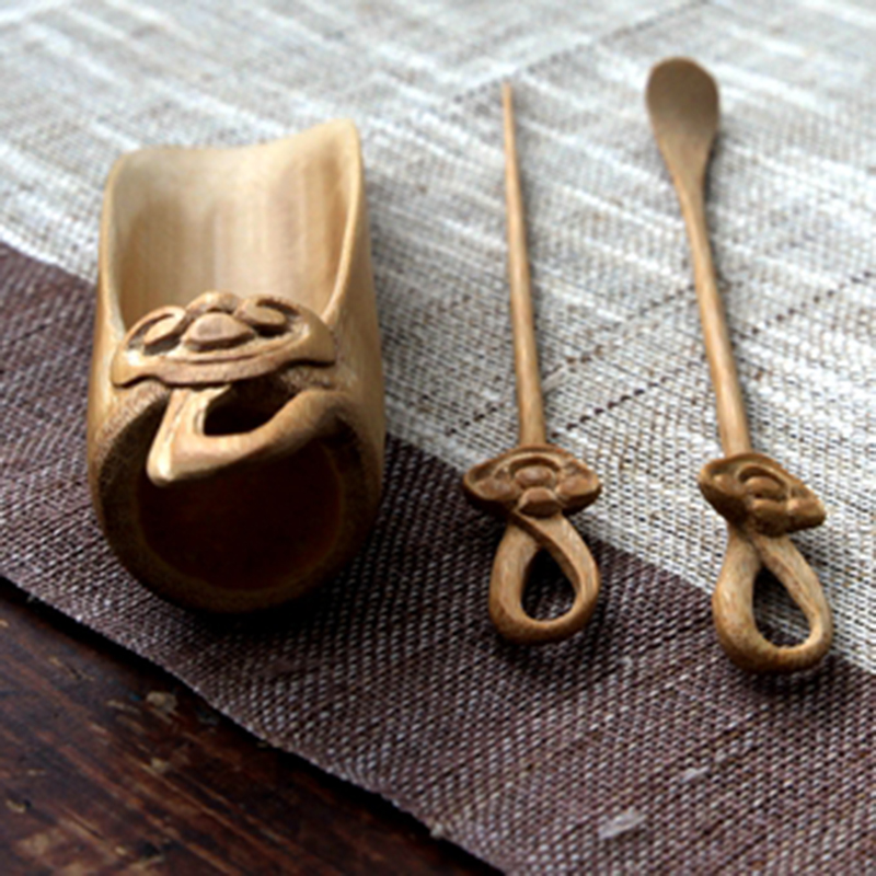 Japansk naturlig bambus håndlavet udskæring ruyi te scoops puller nål skovl vintage te tilbehør chahe cha ze kaffe værktøjer