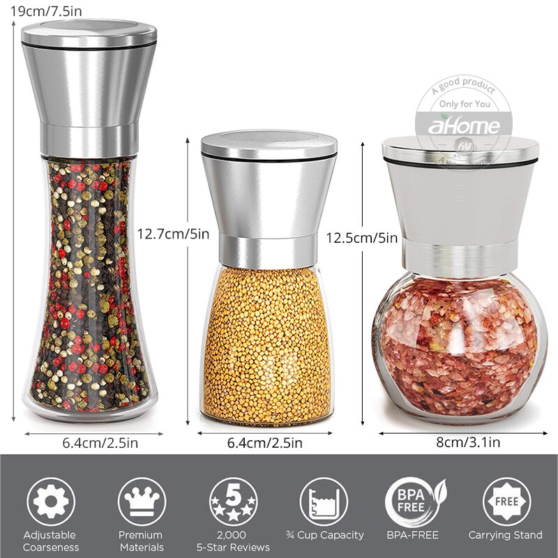 Salt peber kværn urtemøller peber muller justerbar grovhed rustfrit stål glas krydderier shaker køkken shredder hakker