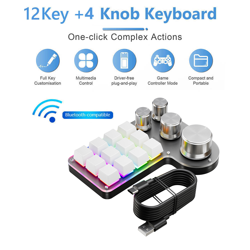 Ammtoo Programming Macro Custom Keyboard 12 Key 3 Knobs RGB 18 Character One Key Password Copy Paste Mechanical Hotswap Keypad: Khaki