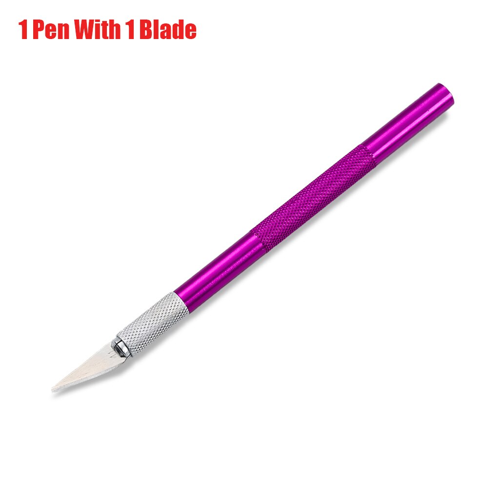 DIY Art Cutting Tool Craft Cutting Kinfe with Blade Safety Cutter Paper Knife with 5pcs Blades Cutting Pen Metal Engraving Pen: purple