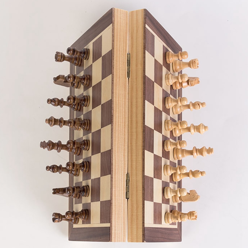 Houten Schaken En Dammen Set Magnetische Schaken Board Set Voor Kids Volwassenen Reizen Draagbare Vouwen Schaakspel Sets