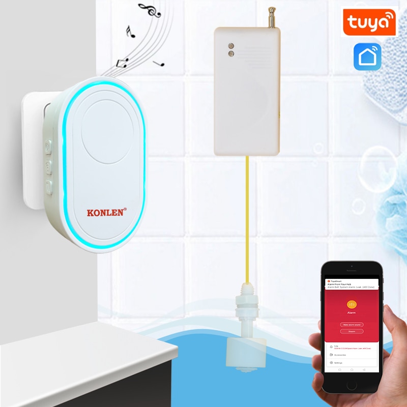 Tuya wifi lekkasjesensor vannlekkasjedetektor væskenivå sirene alarm smart life overløp flomvarsling for bad tank kjøkken