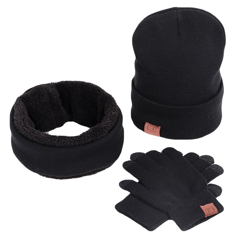 3 unids/set gorro de lana de invierno, calentadores de cuello de bufanda, conjunto de guantes de punto para mujer hombre esquí al aire libre deportes NE: Jordan