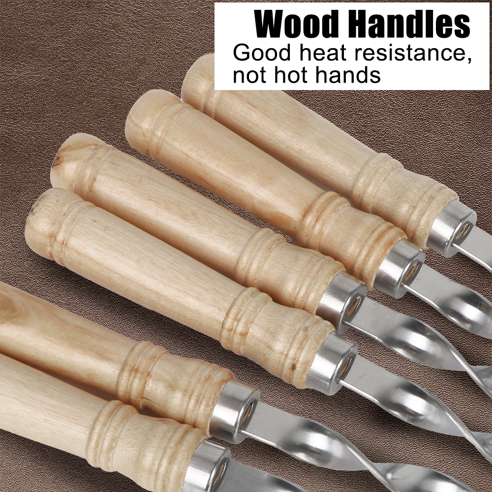 Tenedor de barbacoa de madera, aguja para parrilla al aire libre de acero inoxidable, 55cm, 21,65 ", palo para parrilla de barbacoa, mango largo, brochetas para barbacoa Shish Kebab