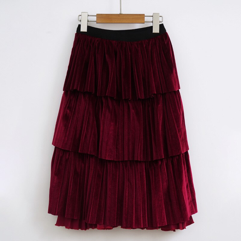 Faldas Midi de terciopelo para niñas y adolescentes, ropa Reversible plisada, ropa de de otoño, , 6531: wine red / 10