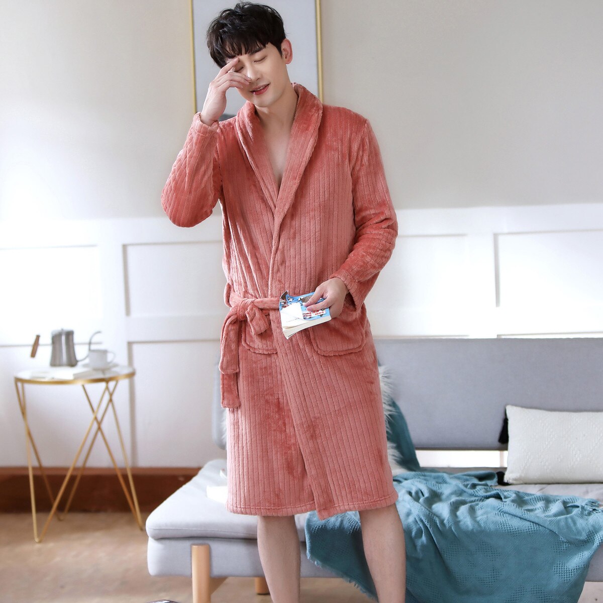 Peignoir à manches longues pour Homme, vêtement d&#39;hiver épais et , imprimé de dessin animé de vache mignonne, Kimono, vêtements de maison: PJ305 Color9