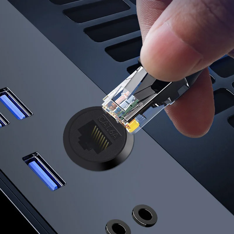 CAT6A Network RJ45 Direct Module Socket C-type Cat 6A Ethernet Interface Data Signal Connector Metal rj45 Round Panel Socekts