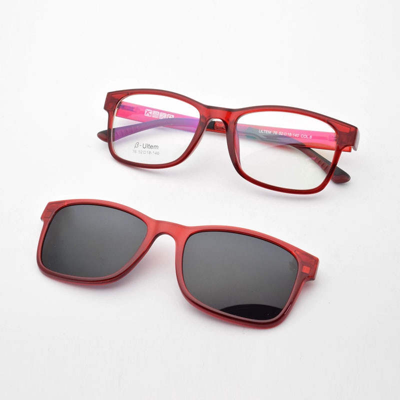 Glazen Frame Voor Vrouwen Met Magneet Gepolariseerde Clip Zonnebril Ultem Bril Volledige Velg Recept Bril Uv400 Zachte Tempels