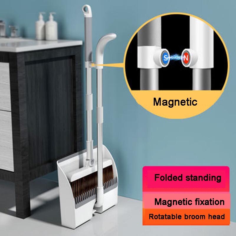 Magic Broom and Dustpan Set Stainless Household Soft Hair Floor Cleaning Broom Magnetic Handle Windproof Dustpan Crumb Collector: Upgrade-2pcs