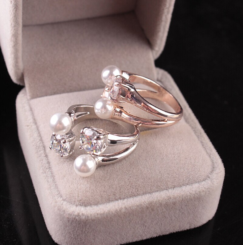 Korean Zirkon Perle Ringöffnung Ring Einstellbare Strass Graceful Chic Für Frauen Hochzeit OL Schmuck Neue