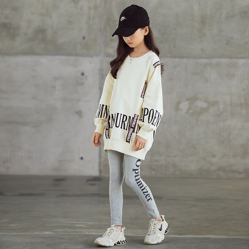 Småbørns sweatshirts til piger teenager hættetrøjer piger efterårs sweater skjorte børnetøj løse langærmede afslappede toppe 10 12 13y