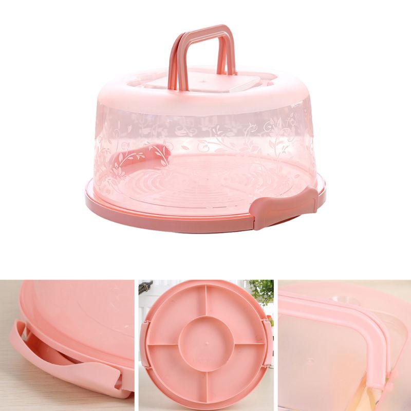 Caja redonda de plástico con asa para pastel, recipiente de almacenamiento para de cumpleaños y bodas, soporte para repostería, 1 unidad