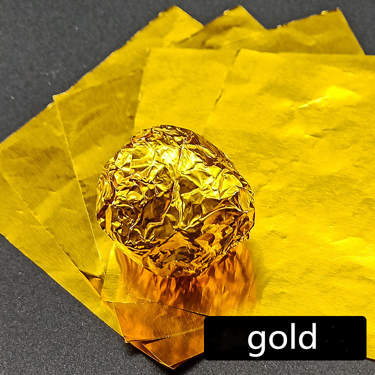100 piezas de papel de aluminio dorado para envolver dulces, galletas, Chocolate, papel de hojalata para fiestas, papel artesanal de embalaje de con relieve de Metal, 8x8cm: gold