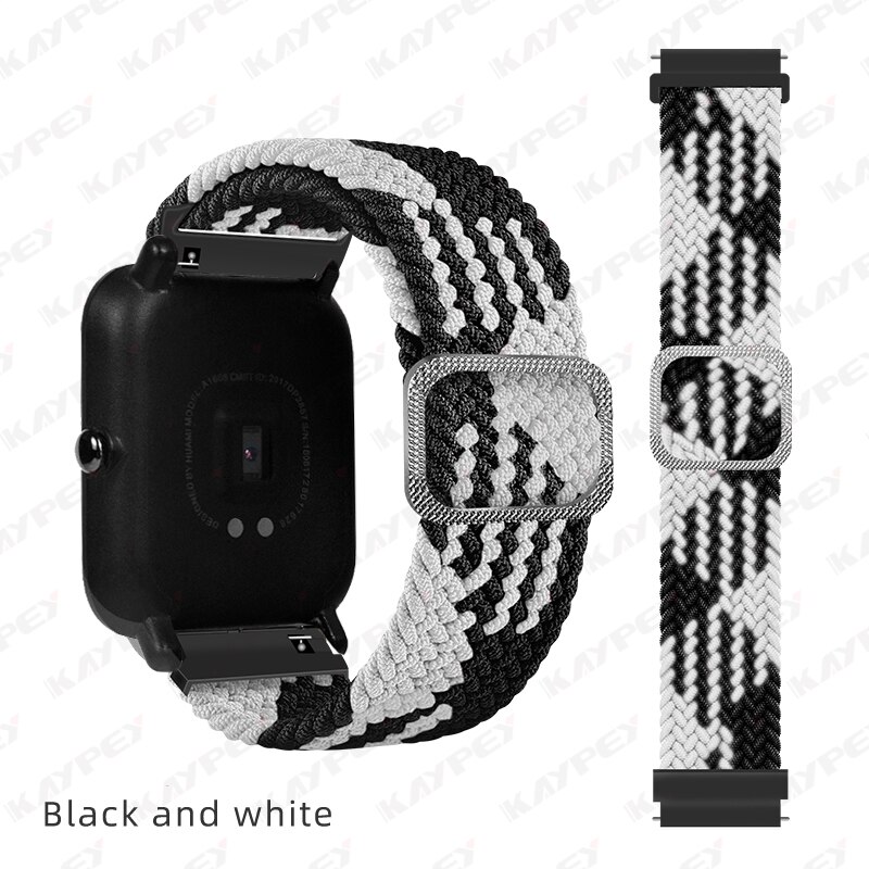 Boucle Solo tressée pour Huami Amazfit GTS 2 2e 2, Mini bracelet de ceinture élastique en Nylon réglable pour Amazfit Bip Lite 1S U pro: 13-Black white