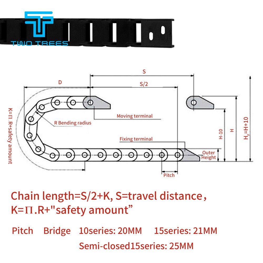 Transmission Chains 10 x 15mm L550mm Cable Drag Chain Wire Carrier with end connectors for CNC Router Machine Tools 10*15mm