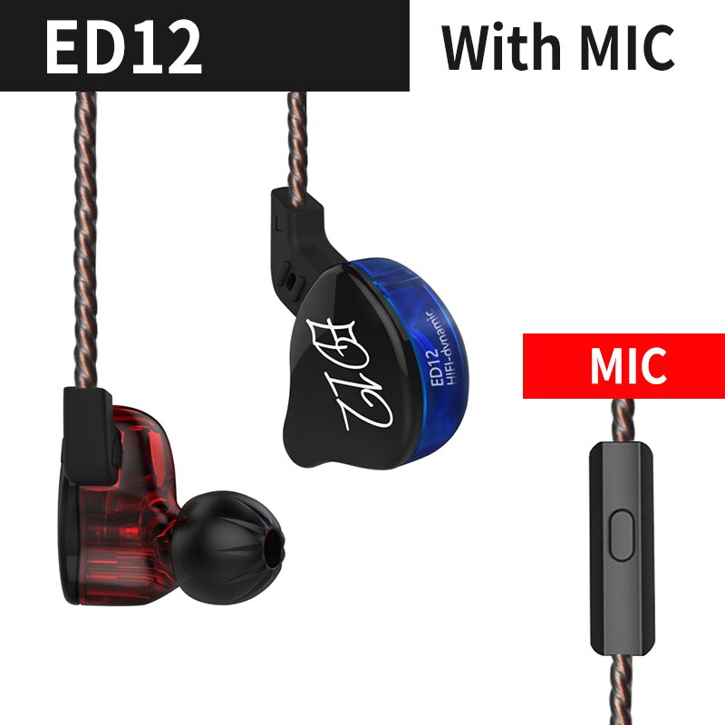 KZ ED12 1DD Earphones heavy bass cable control wheat music mobile phone headset fever HIFI earphone EDX PRO ES4 ES3 ZSTX ZSN PRO: ED12  WITH MIC