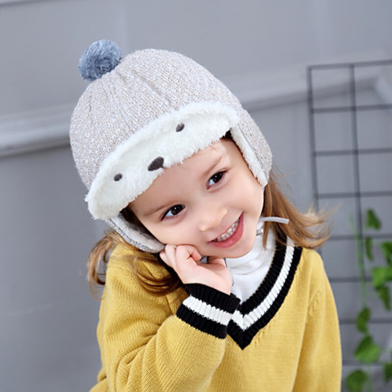 Gorro de invierno encantador de oso para niños y niñas, gorros de punto para niños, gorros de bombardero con forro polar para niños de 3 a 6 años