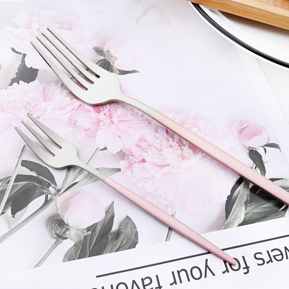 Matte Pink Silver Dinnerware Set Stainless Steel Tableware Silverware Knife Fork Spoon Cutlery Set Flatware Set Dishwasher Safe