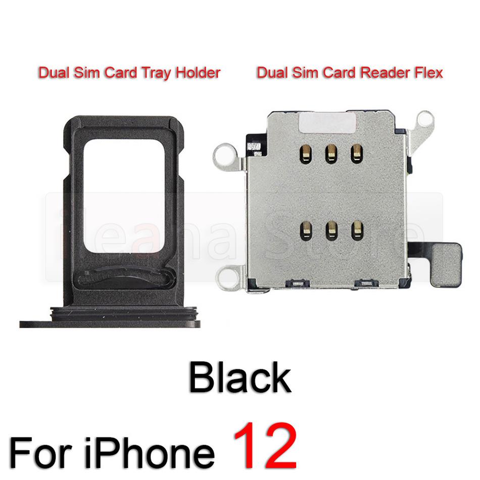 Original Dual Sim Card Reader Flex Cable For iPhone 12 Pro Max Sim Card Tray Slot Holder Adapter Socket Connector Replacement: For iPhone 12 Black
