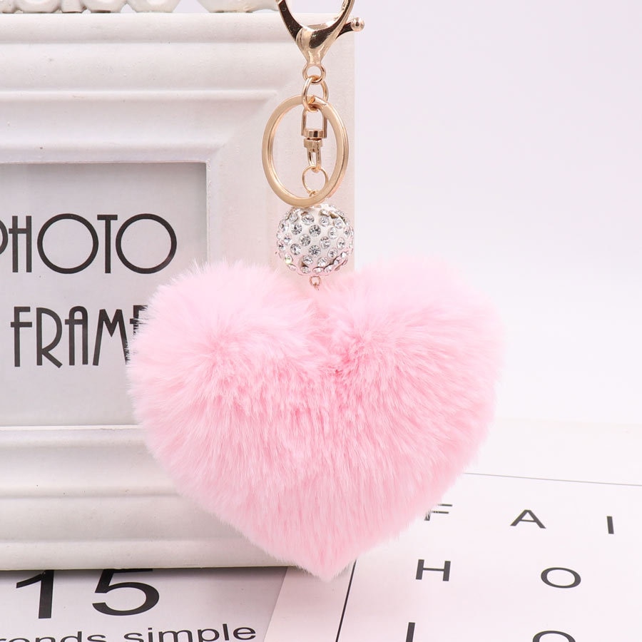 Mooie Hart Sleutelhangers vrouwen Pom Poms Faux Rex Konijnenbont брелок Sleutelhanger Meisje Zak Hangen Auto Sleutelhanger Hanger llaveros