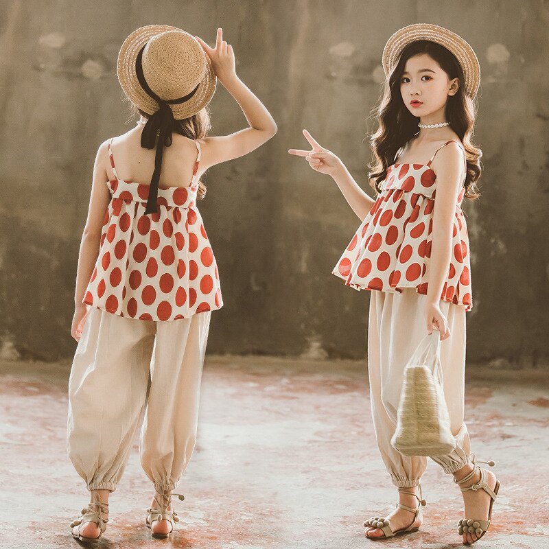 Girls Clothes Set Teen Cute Korean Casual Sleeveless Top And Long Pants Children Two Piece Suit girls outfits
