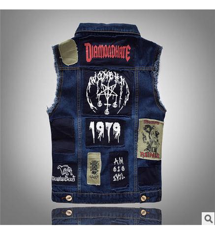 Mænd pactwork cowboy vest frakke enkeltradet turn down krave plus størrelse forår efterår jean vest plus størrelse denim vest  j1798