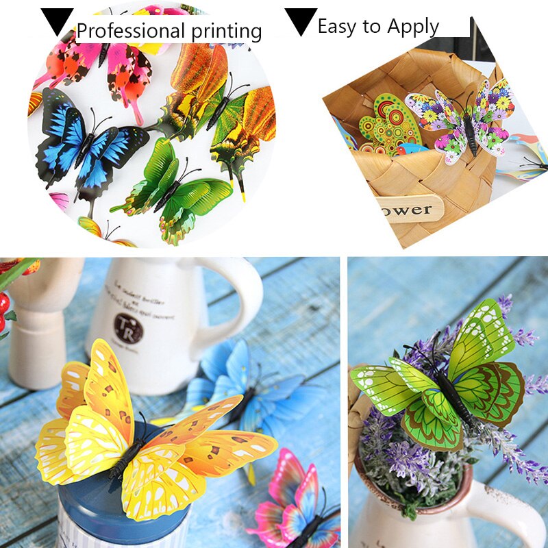 12 pièces/lot multicolore papillon Stickers muraux Double couche 3D bricolage papillons Stickers muraux pour décor à la maison salon