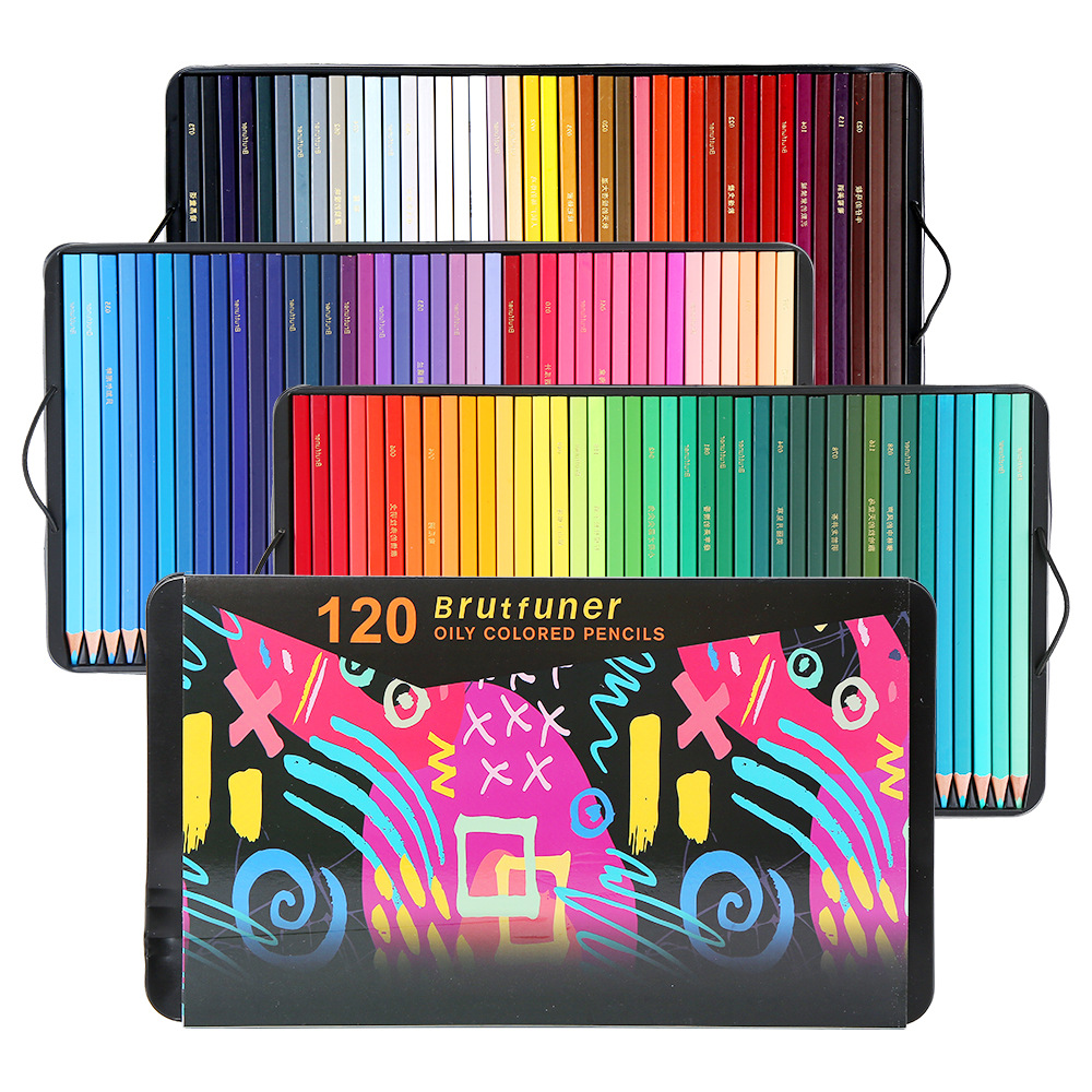 Brutfuner 150/180/260/520color water-soluble colored pencil student art wood oily pencil statione: 120 color oily