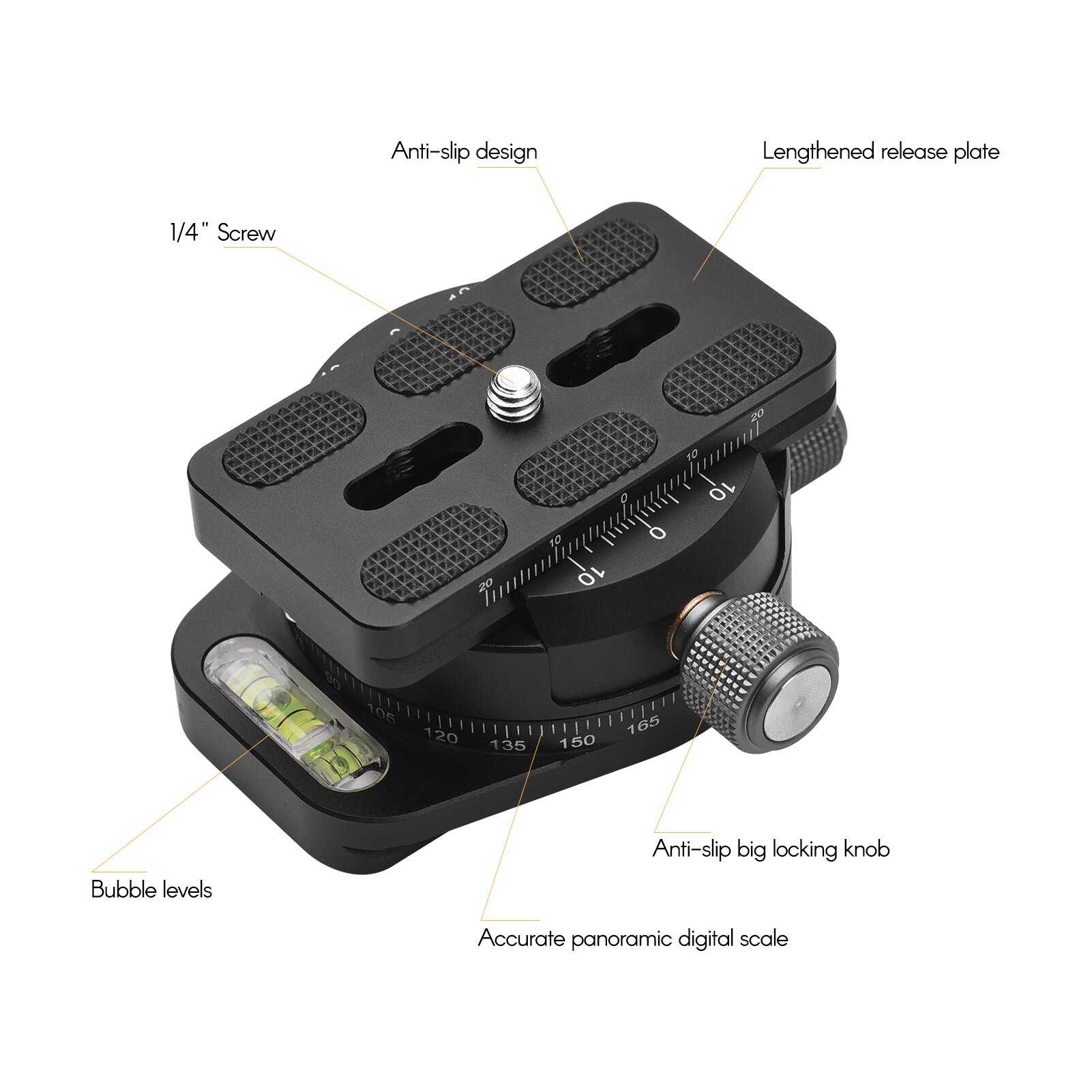 360 Dregree Draaibare Aluminium Panoramische Statiefkop Klem Met Quick Release Plaat 1/4 Inch Tot 3/8 Inch Adapter Schroef