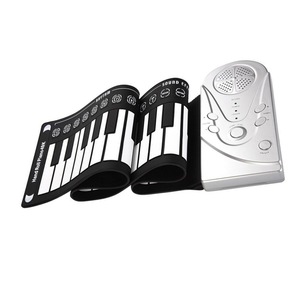 49 Keys Roll-up Keyboard Piano Silicone Foldable Electronic Digital with Speaker without Battery (Silver): Silver