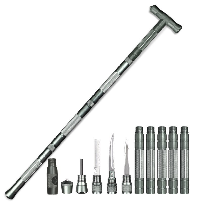 Alpenstock wielofunkcyjny sierp ryby włócznia typu T cztery-sekcja trzymać sześciu sekcji kij z nóż narzędzia samochodowe narzędzia robić materiały zewnętrzne