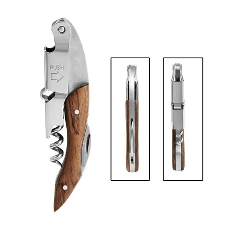 Houten Handvat Professionele Wijn Opener Multifunctionele Draagbare Schroef Corkscrew Wijn Flesopener Kokhulpmiddelen