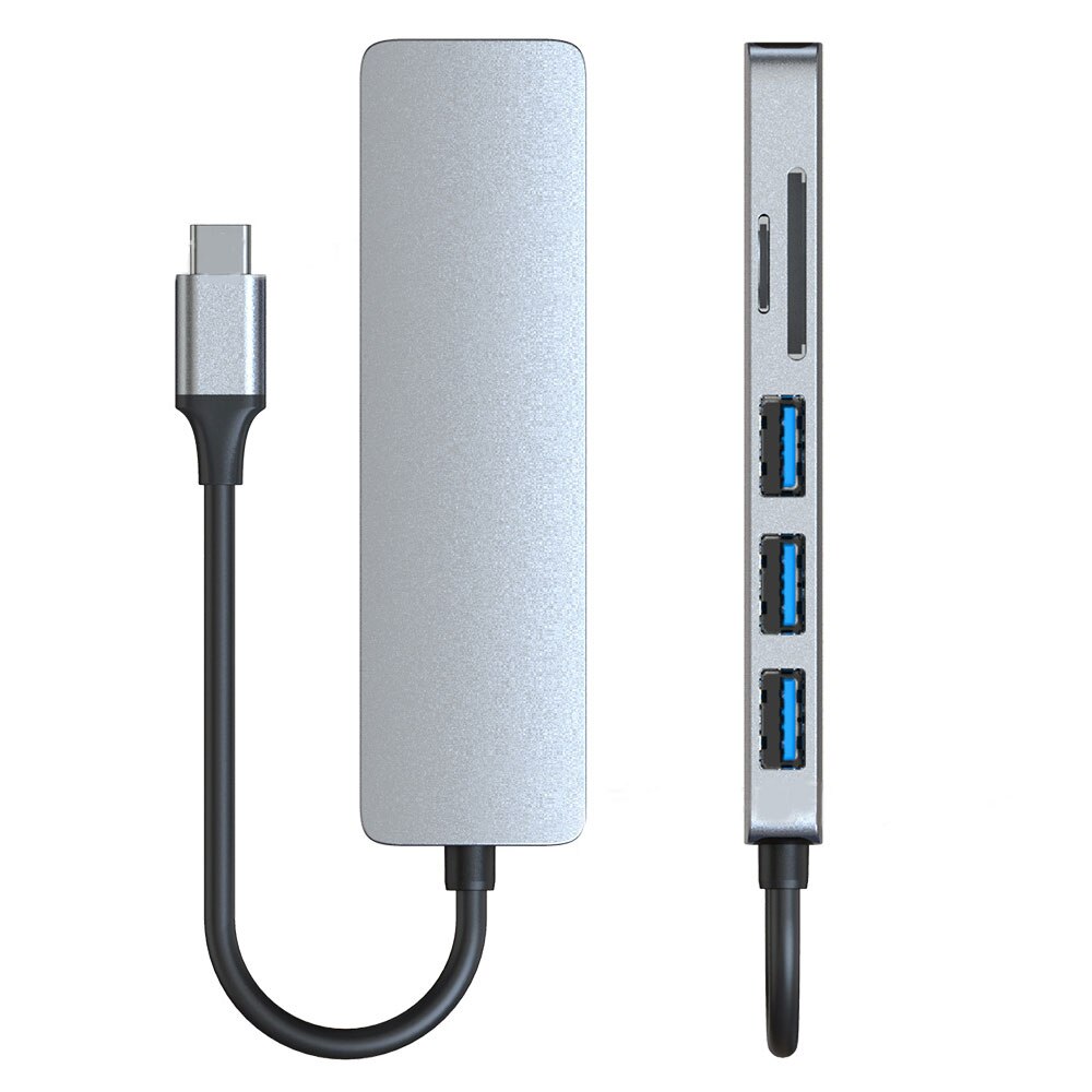 6 em 1 adaptador multiport da estação de acoplamento com hdmi 4k, 3 usb, leitor de cartão sd/tf para portáteis do tipo c do macbook