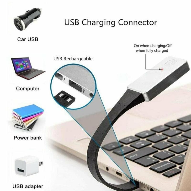 Leseklemme lys på bok svart usb oppladbar fleksibel ledet øyebeskyttelse lesenattlys mini bærbar studentlampe