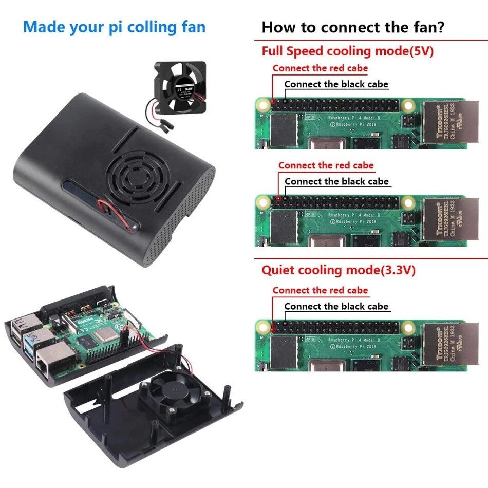 1 Set Heatsinks For Raspberry Pi 4B Case Raspberry Pi 4 Case with Cooling Fan and Heat Sink Raspberry Pi 4 Model B