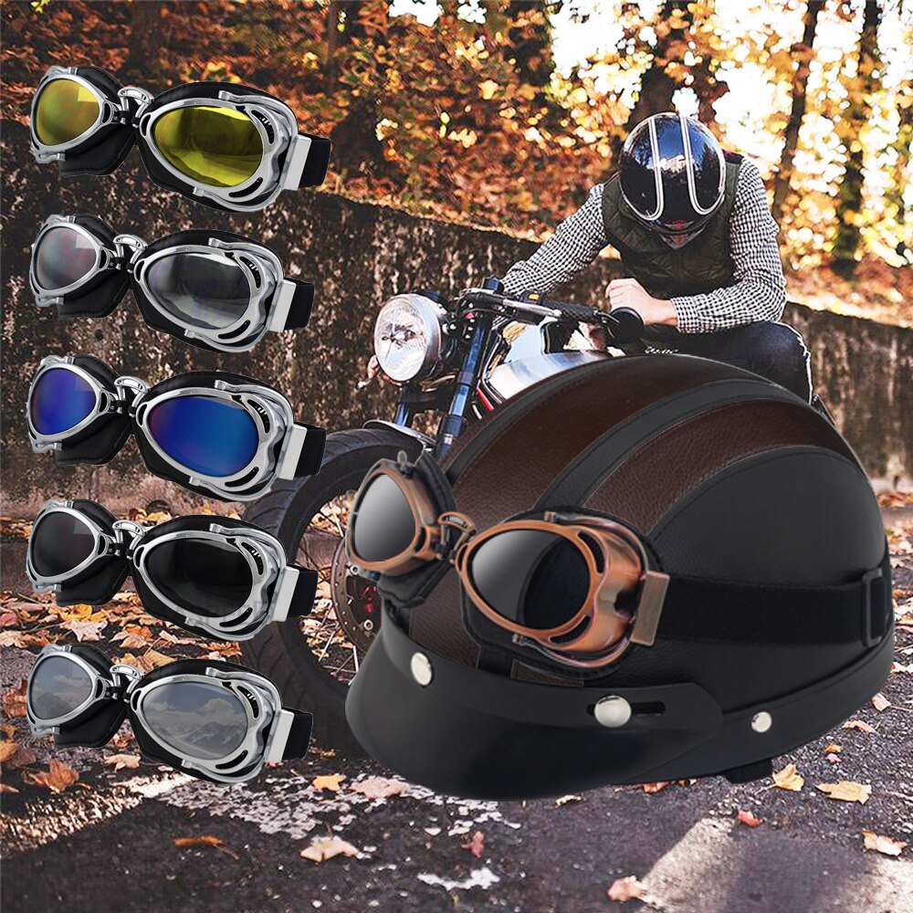 Motorcykelglasögon retro vintage hjälm vattenskoter steampunk glasögon moto cross pilotglasögon för harley chopper cafe racer