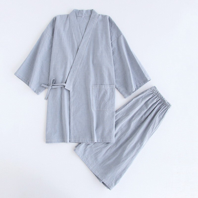 Summer Men Japanese pajamas Sets mens pijamas male 100% cotton Spa Robe sets male boxer kimono robes men hombre wash cotton: E