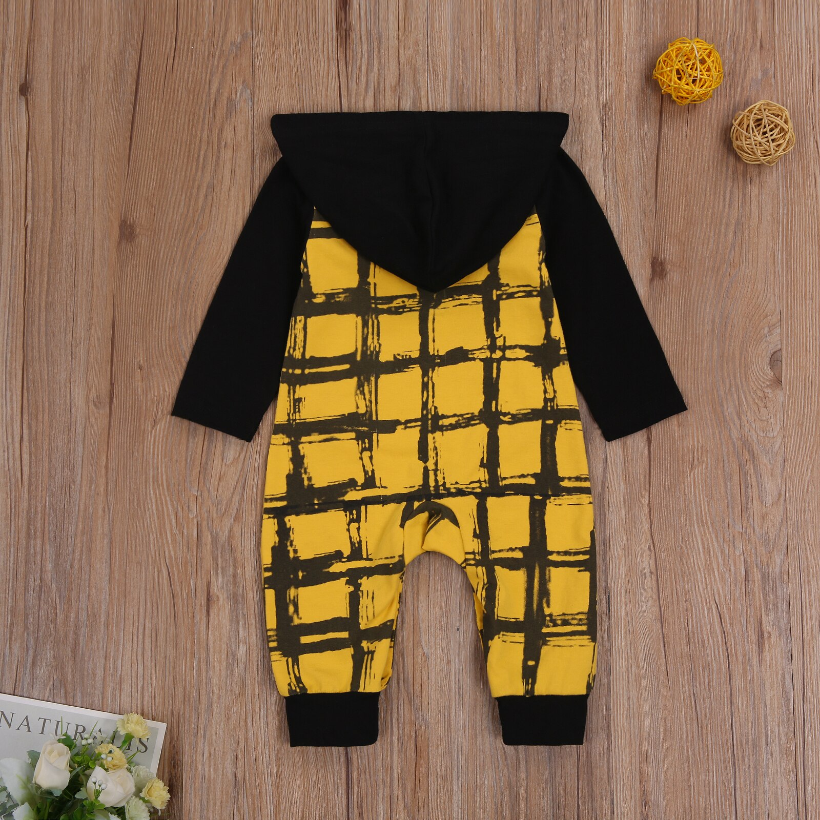 0-24M Baby Jongen Meisje Hooded Jumpsuit Lange Mouwen Plaid Print Button Een Stuk Romper Met Pocket