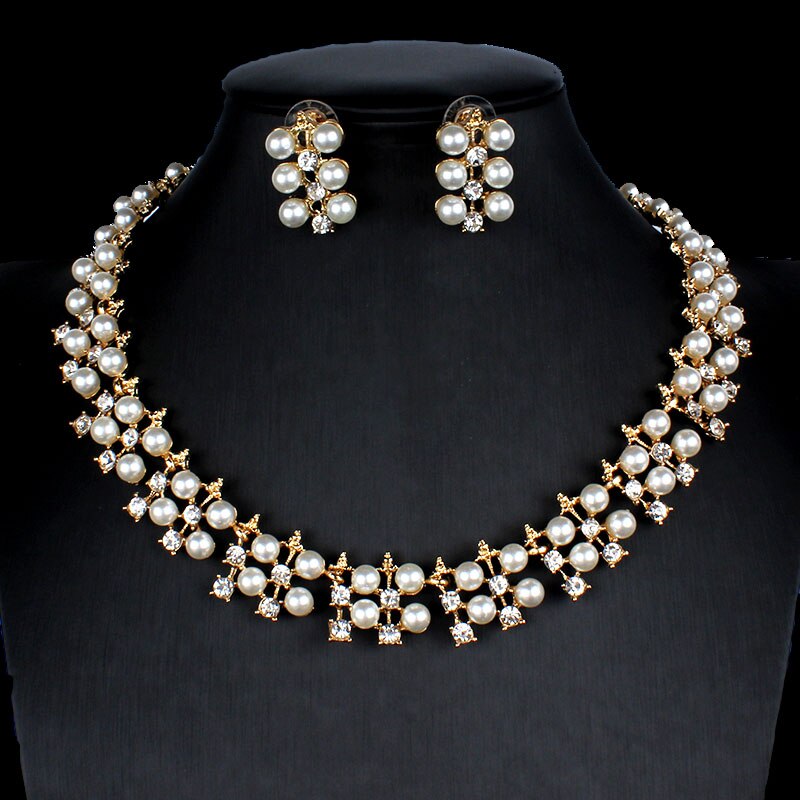 jiayijiaduo Imitation pearl jewelry set for women dress accessories necklace earrings set engagement girl gold color
