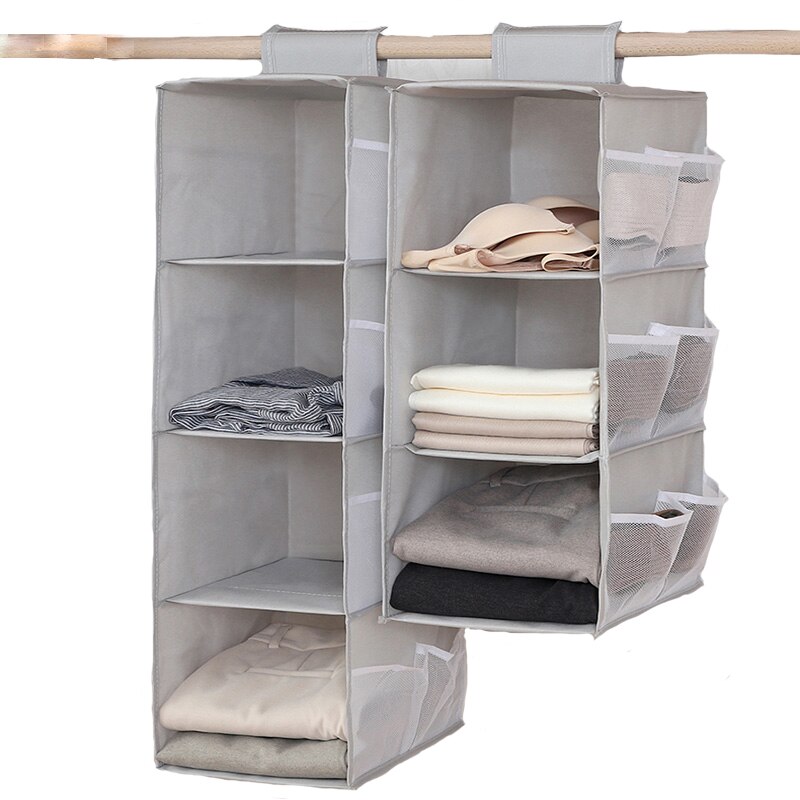 4 Layers Foldable Hanging Storage Bag Wardrobe Organizer Underwear Socks Clothes Storage Shelves Closet Hanging Shoe Organizer