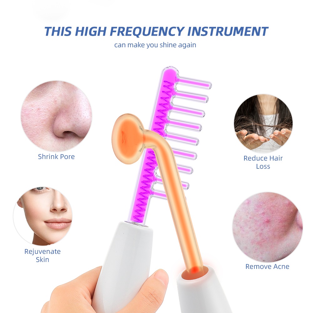 Upgraded 6 in1 High Frequency Electrode Wand With LED Display Glass Tube Acne Spot Remover Skin Care Face Hair Care Spa Tool
