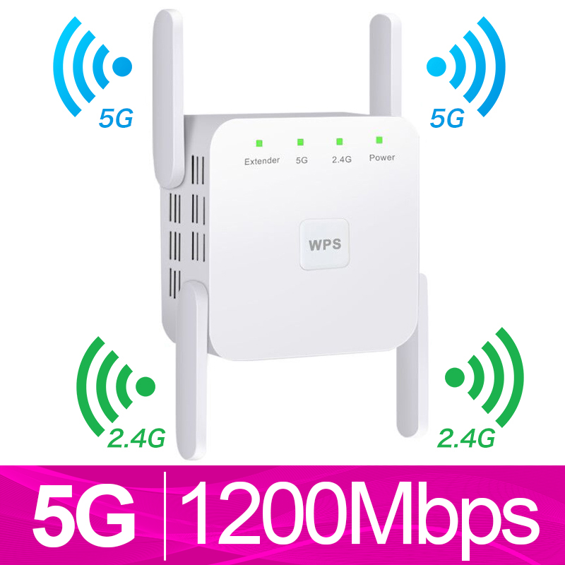 5GHz Wifi Repeater Wireless WiFi Extender 1200Mbps Repiter WiFi Signal Amplifier Wi-Fi Long Range Booster AC 2.4G 5G Ultraboost: US Plug / 2.4G 5G White