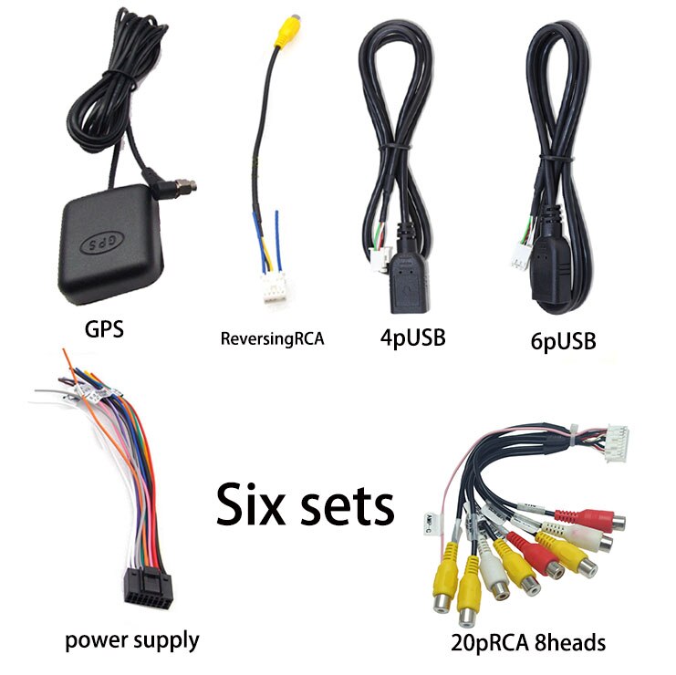 Cable adaptador RCA para radio estéreo de coche, subwoofer auxiliar, cable adaptador de micrófono, pantalla grande Android, antena de entrada de vídeo dedicada: 6-piece suit