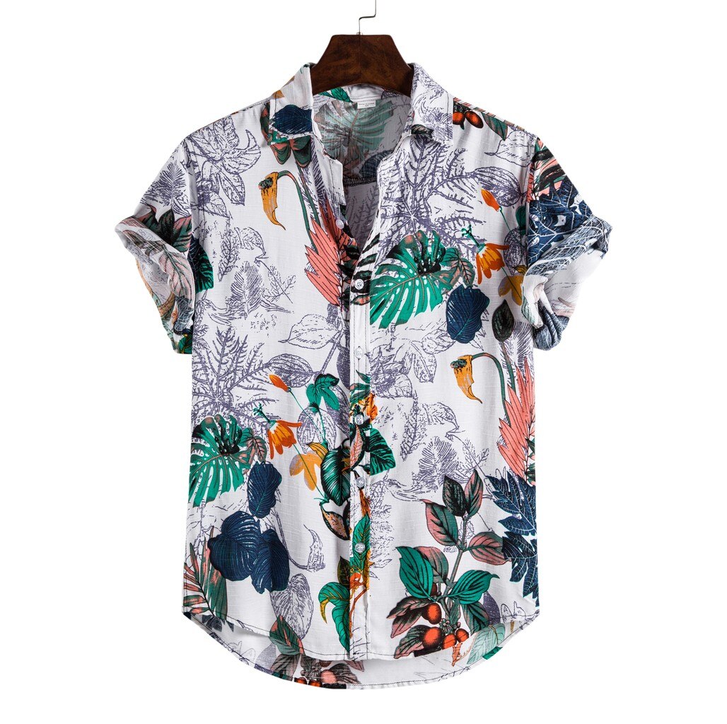 Heren Straat Shirts Linnen Etnische Casual Tropische Hawaiiaanse Strand Zomer Mannelijke Shirts Gedrukt Korte Mouw Blouse Camisa Hombre: Xxxl