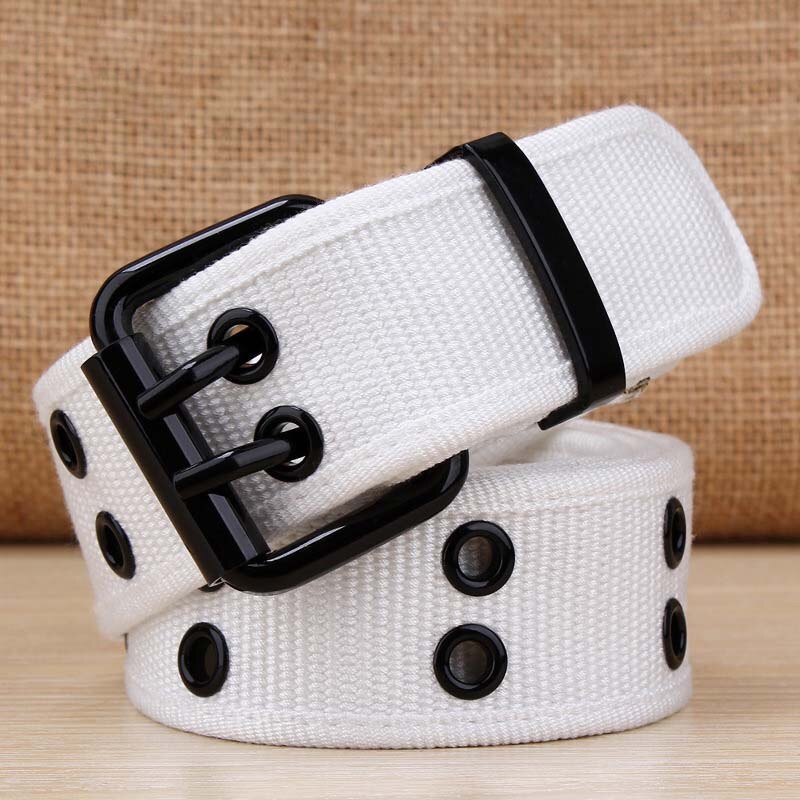 Ceinture en toile tissée à Double boucle | décontracté , ceinture tressée pour hommes, ceinture de taille,: WHITE