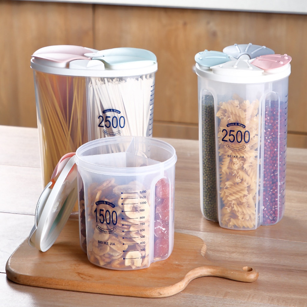 Plastic Food Storage Box Airtight Container With Pour Lids Kitchen Cereals Storage Bottles Rice Beans Jar Dried Grains Tank #T2P